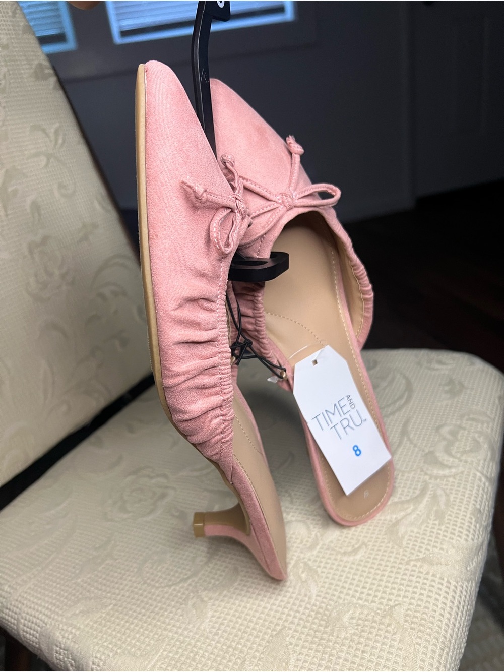Time and Tru Pink Bow Kitten Heel Mule Shoes NWT | Pointed Toe | Size US 8 UK 6 - Picture 12 of 16
